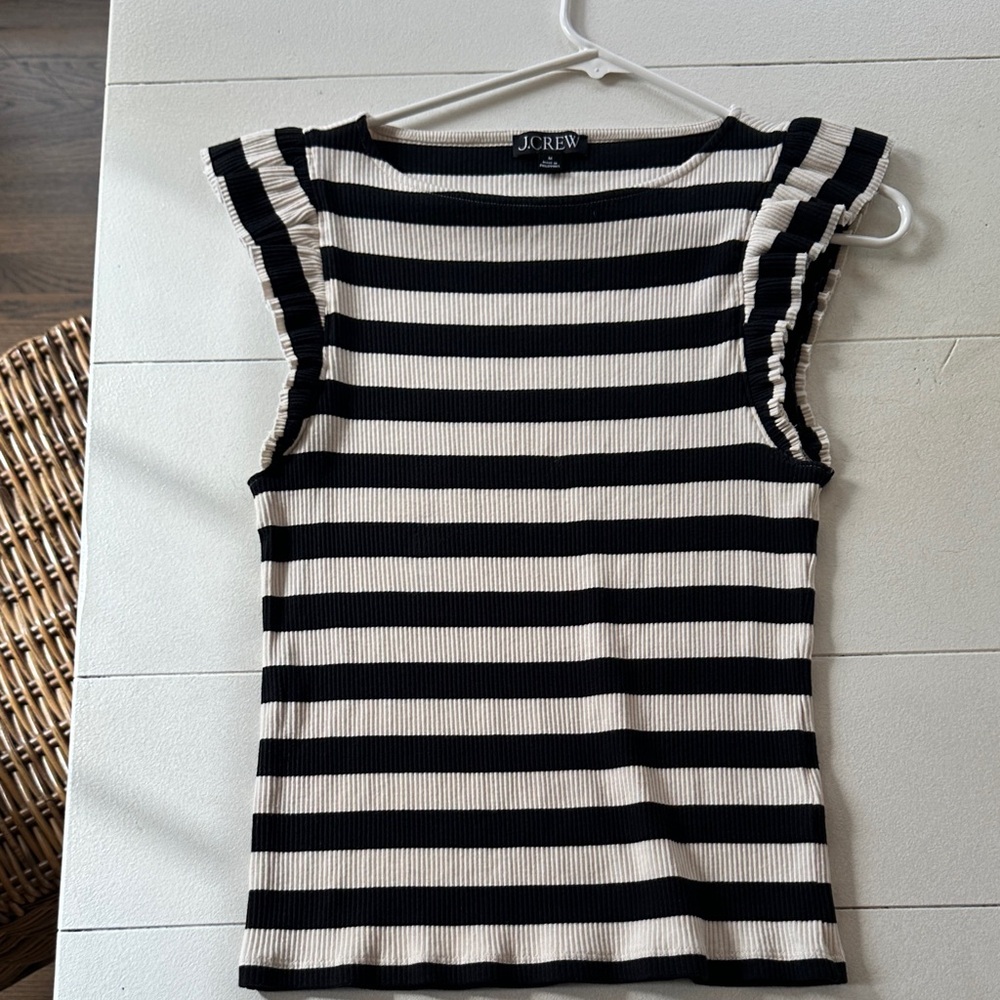 J. Crew Black and Cream Striped Tank Top